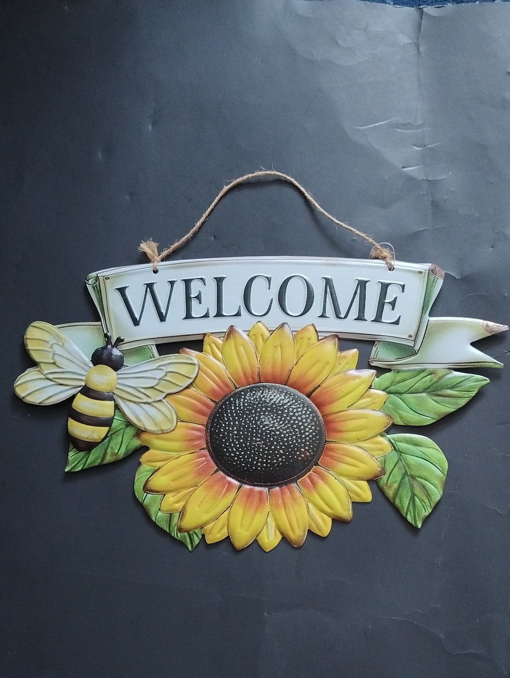 Welcome Sunflower & Bee Wall Sign - Yellow